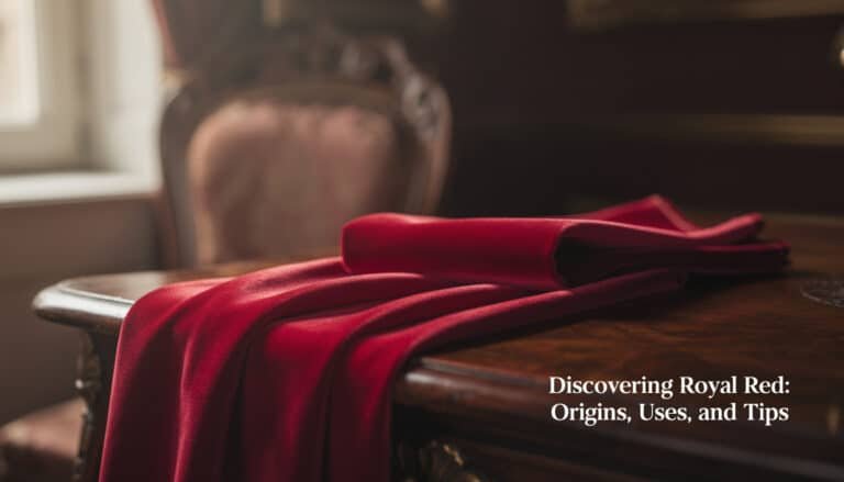 Tissu velours rouge royal drapé sur chaise en bois, illustrant la couleur riche du Royal Rouge