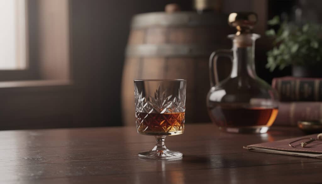 Verre de bourbon américain servi à température ambiante dans un verre à whiskey avec glaçon