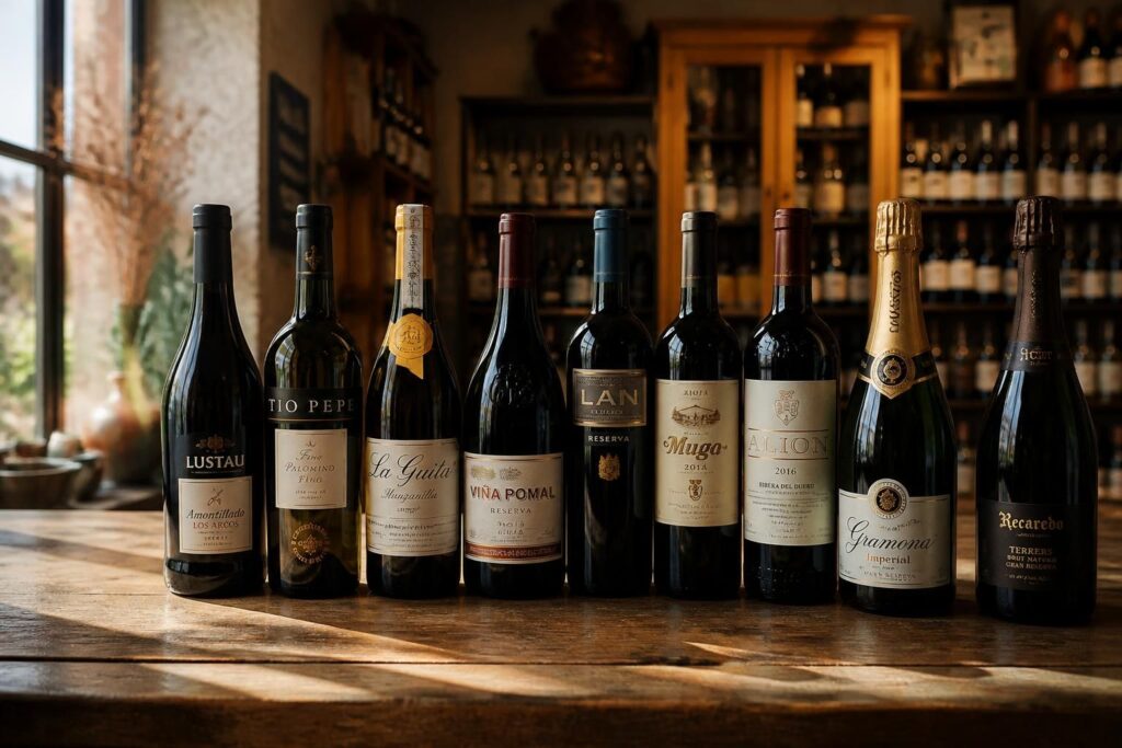 Bouteilles de vin alignées sur un comptoir de bar
