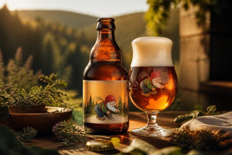 Bouteille de bière ambrée et verre mousseux sur une table en bois