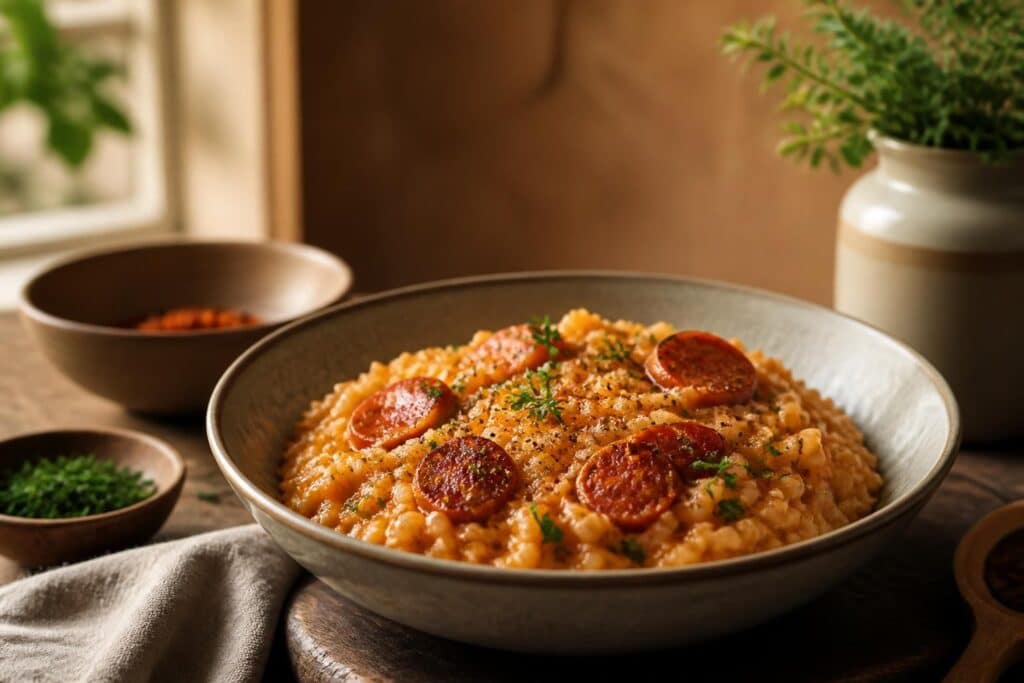 découvrez comment préparer un risotto au chorizo parfait avec le cookeo en dosant idéalement le bouillon pour obtenir une texture crémeuse et savoureuse.
